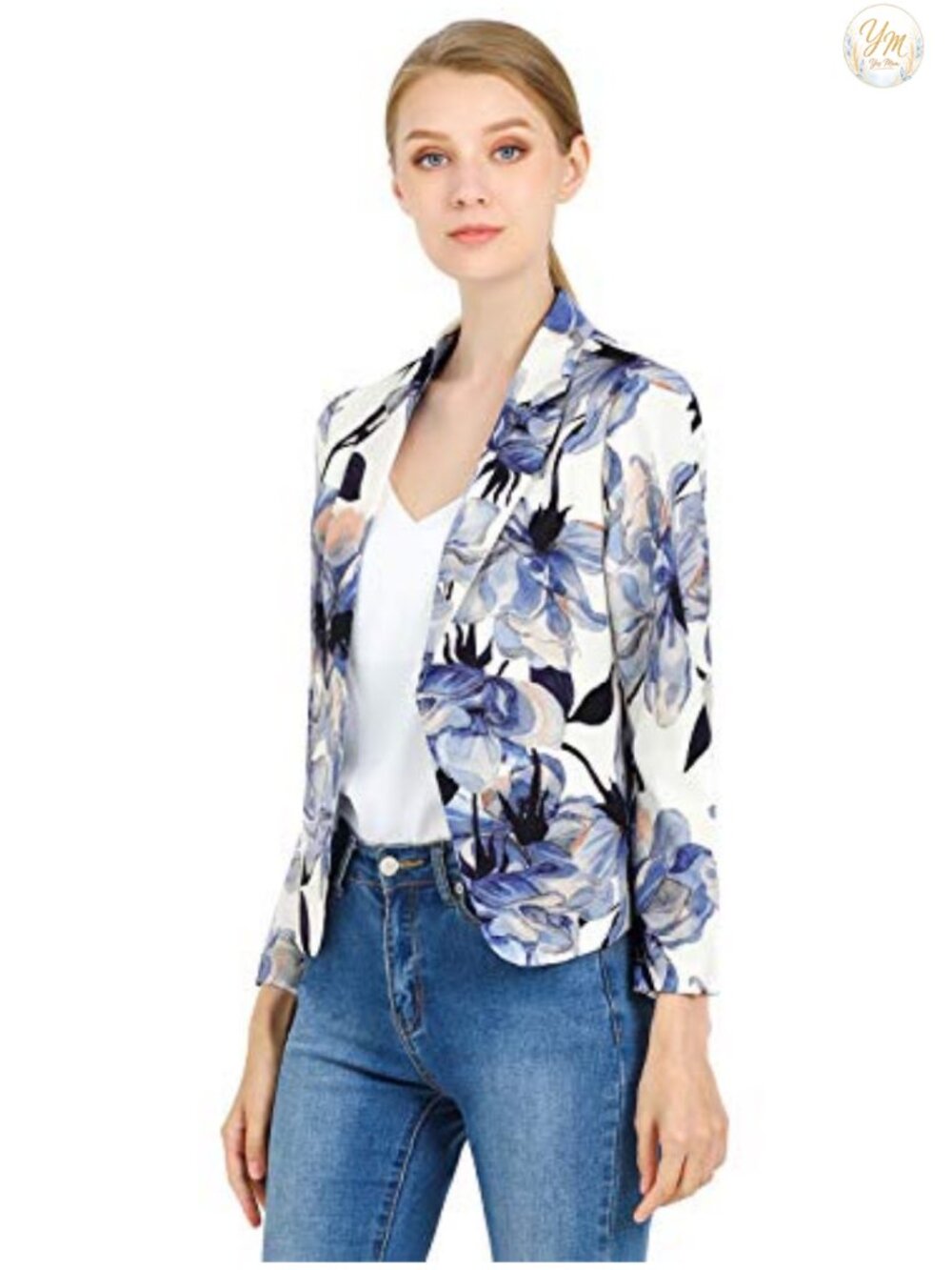 Women's Crop Blazer Open Front Notched Lapel Office Business Lightweight Suit